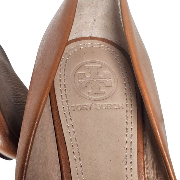 Tory Burch Women Cognac Wedge Pumps 6M Leather Logo, Fall Preppy, Quiet Luxury - Picture 8 of 15